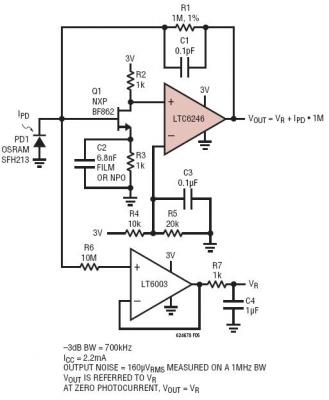 Low Noise Low Power DC Accurate Single Supply Photodiode Amplifier