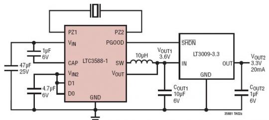 Piezoelectric 3.3V Power Supply with LDO Post Regulator for Reduced Output Ripple